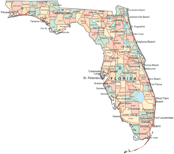 Florida Map By City And County Florida County Boundary and Road Maps for all 67 Counties