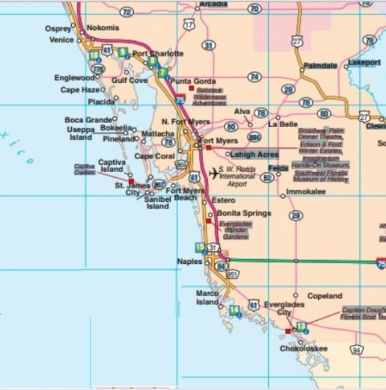Highway Map of Southwest Florida